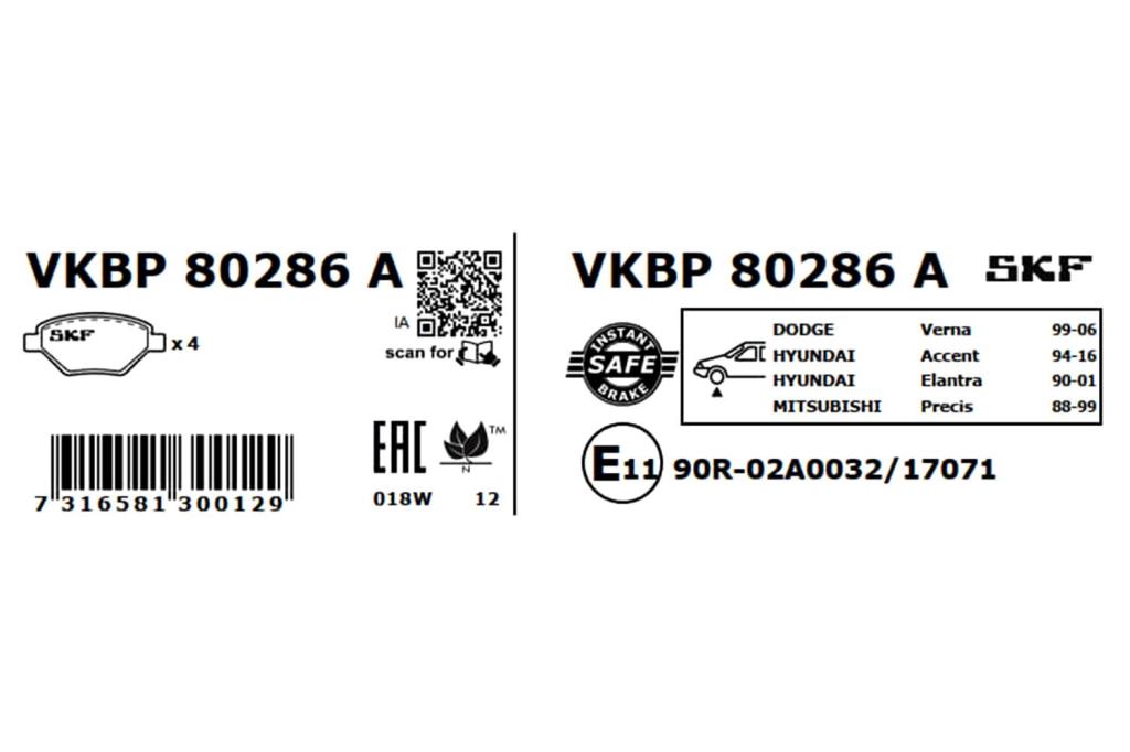 Jogo de 4 pastilhas de travão SKF ref. VKBP 80286 A